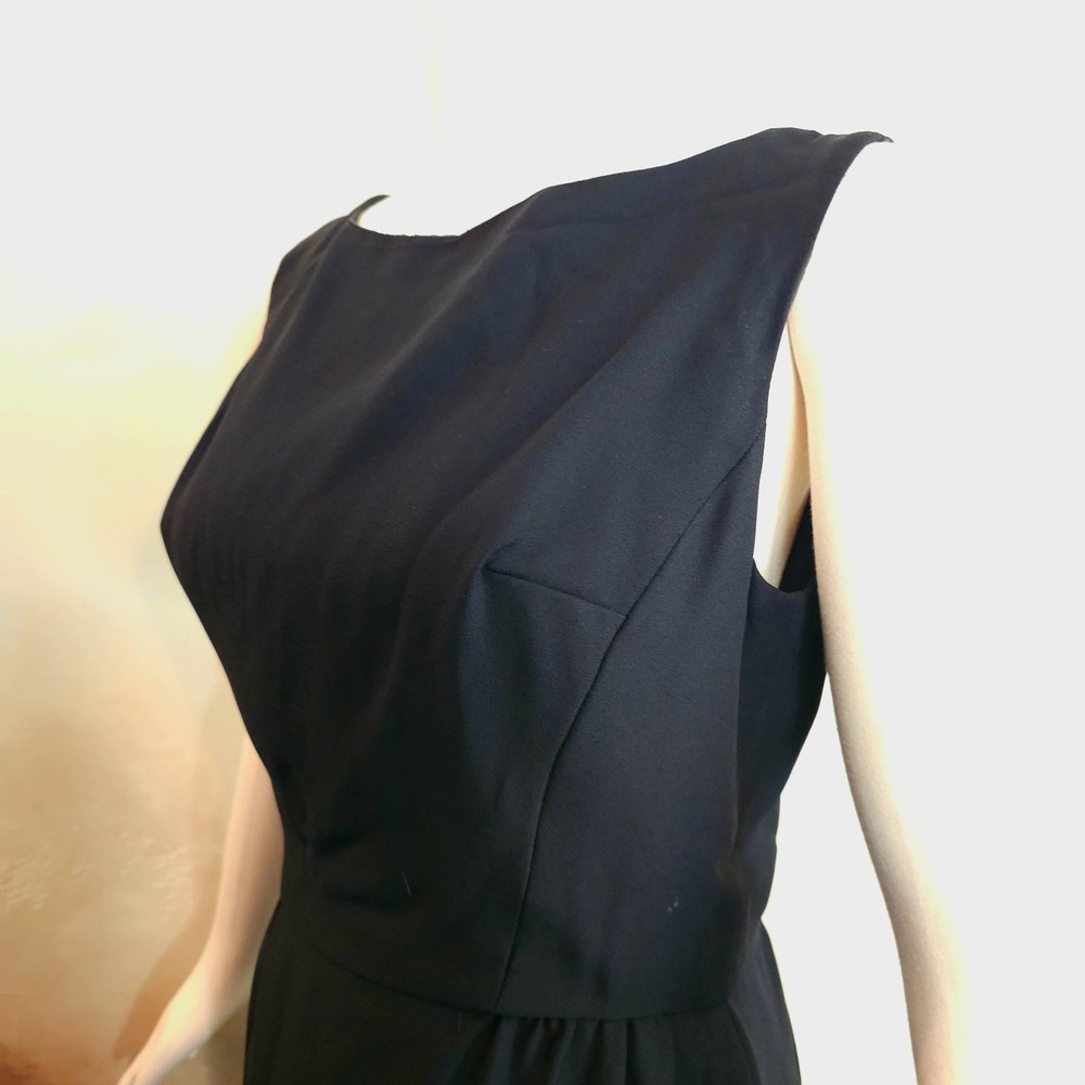 Vintage 1960's 50s Midi Dress Low Cut Scalloped Back Stylized Bow Fitted Style - Picture 4 of 12